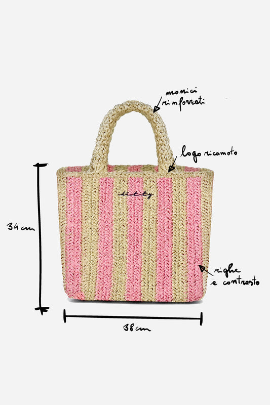 Borsa a Mano in Rafia - Righe rosa